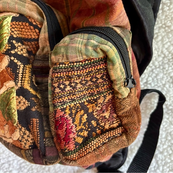 Bohemian Woven Mini Backpack with Embroidered Floral Tapestry - Picture 7 of 7